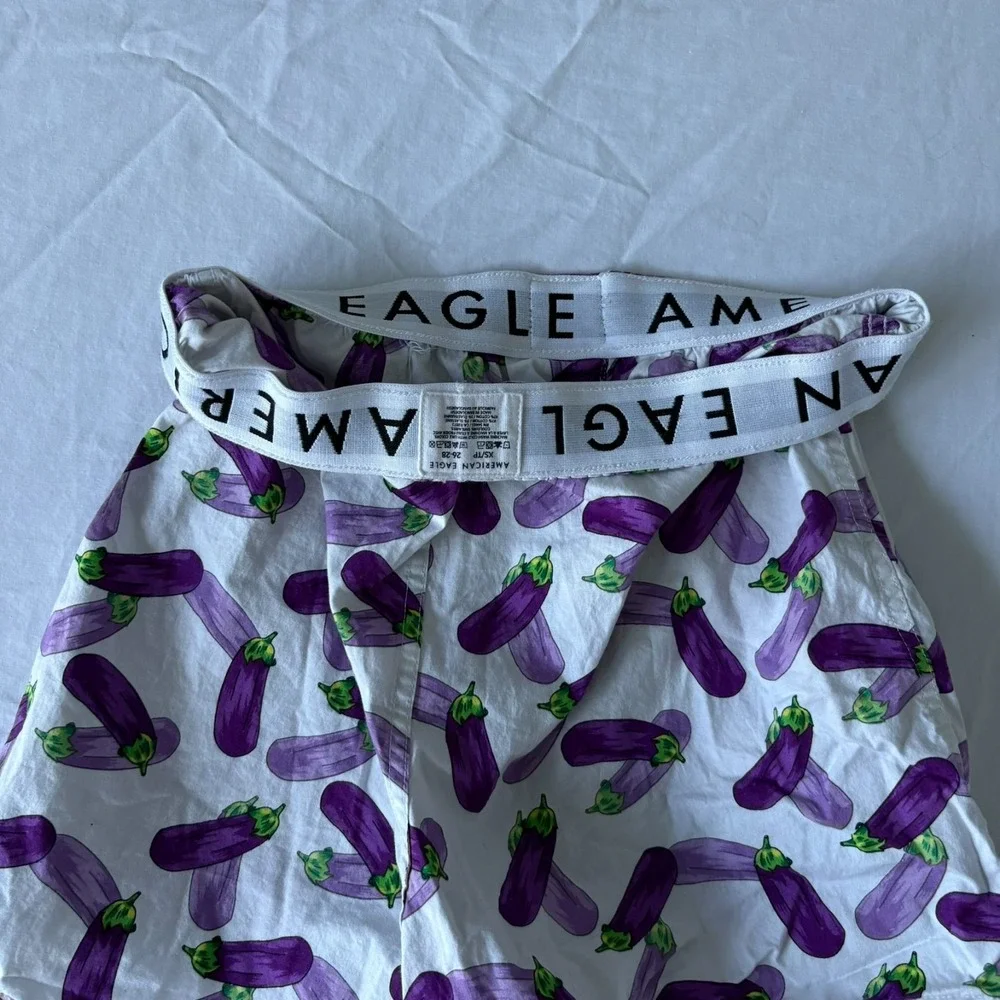 American Eagle Mens White‎ Eggplant Elastic Waist Stretch Boxer Shorts Size XS